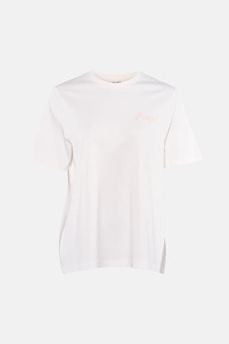 Witte korte mouwen t-shirt van VERO MODA® met roze 'Pretzel' print op borst, voorzijde weergave