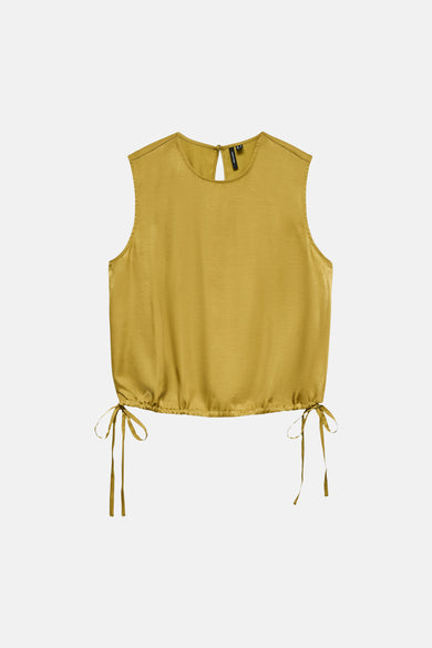 Chemisier vert sans manches VERO MODA® avec encolure ronde, détail en trou de serrure au dos et cordon de serrage avec nœuds à l'ourlet.