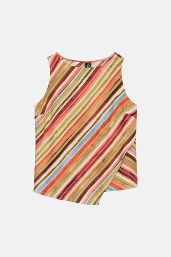 Chemisier sans manches multicolore de VERO MODA®, avec un motif à rayures diagonales et un ourlet asymétrique.