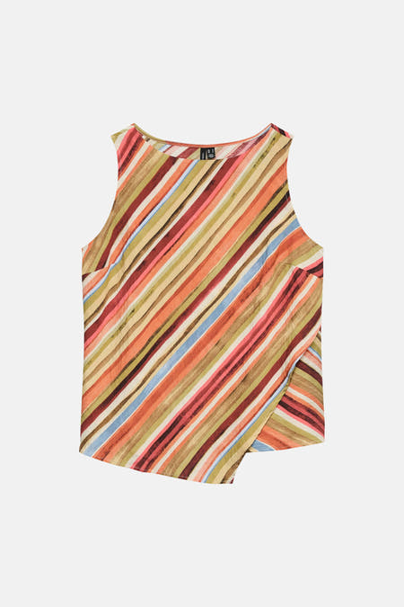 Chemisier sans manches multicolore de VERO MODA®, avec un motif à rayures diagonales et un ourlet asymétrique.