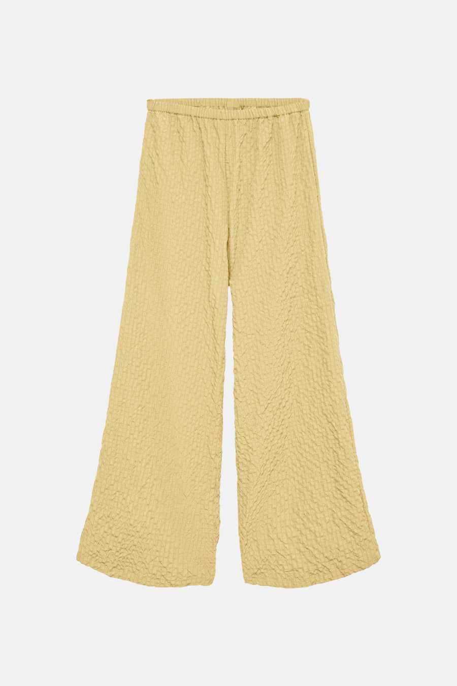Pantalon jaune de VERO MODA avec un tissu texturé et des jambes larges.