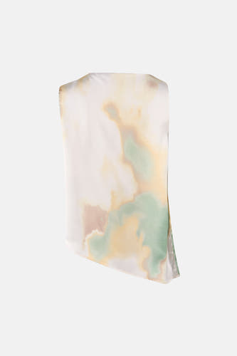 Multicolor mouwloze blouse van VERO MODA® met waterverfpatroon in crèmekleur, groen en geel, zijdeachtige textuur, front view
