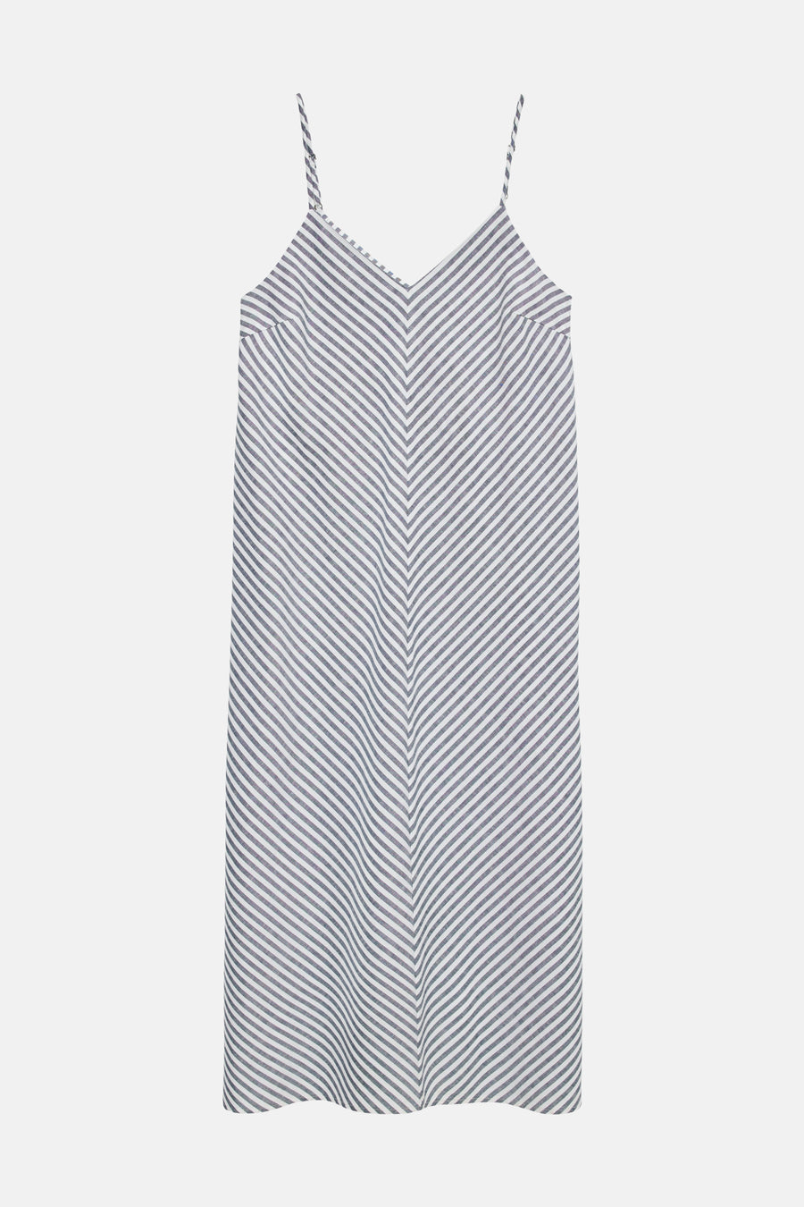 Robe rayée bleu et blanc de VERO MODA® avec fines bretelles, col en V et motif chevron diagonal.