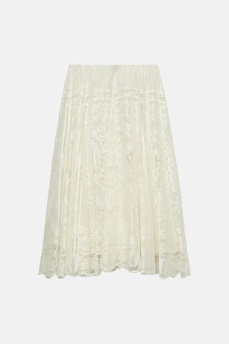 Jupe longue beige de VERO MODA® avec un délicat motif en dentelle florale.