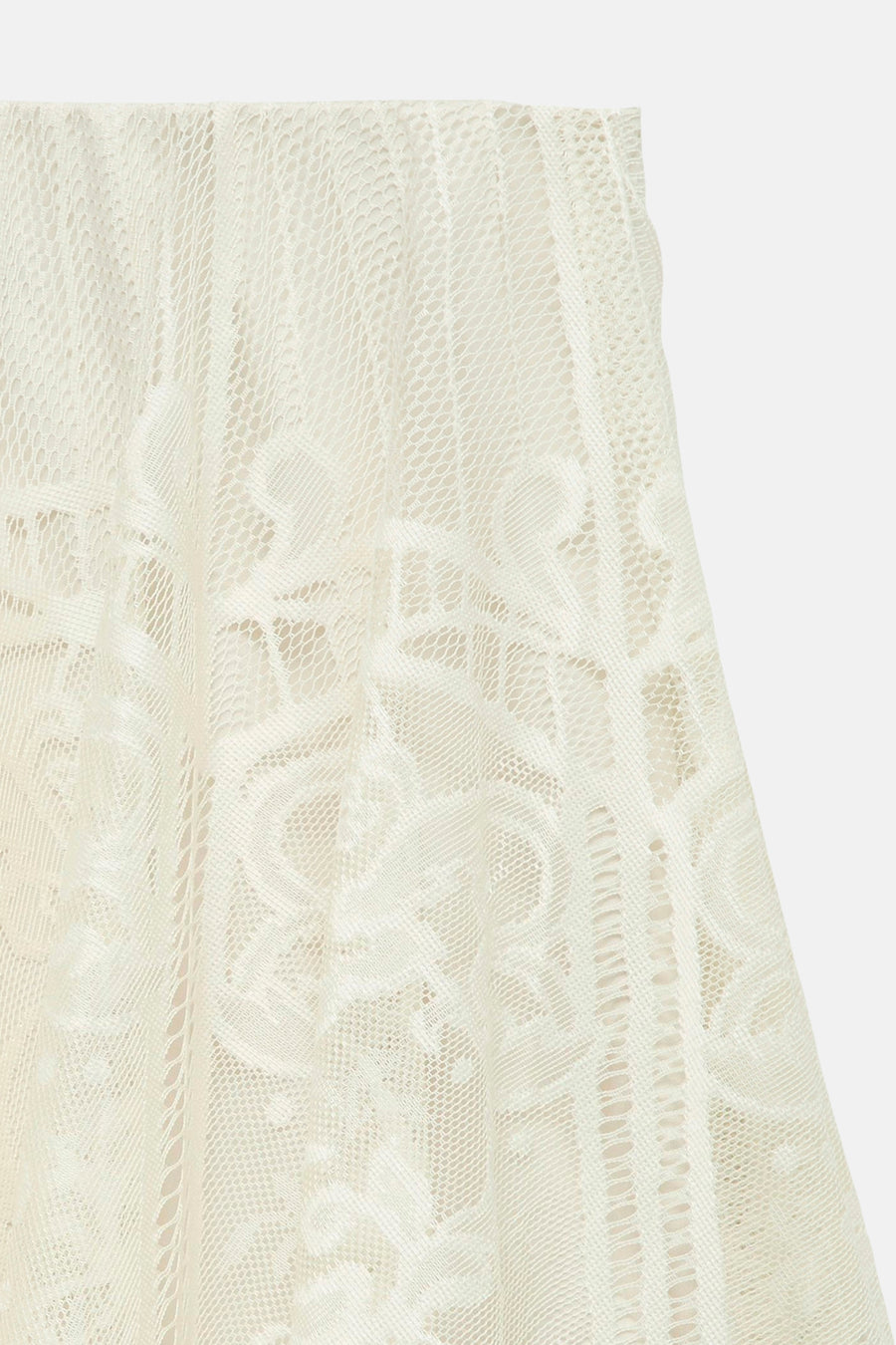 Jupe longue beige de VERO MODA® avec un détail de dentelle complexe à motifs floraux et géométriques.