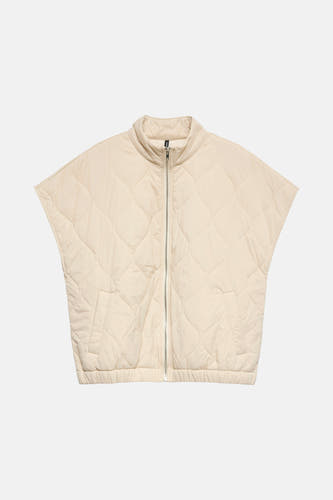 Gilet écru de VERO MODA, avec motif à carreaux et fermeture éclair argentée.