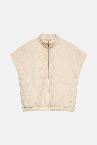 Gilet écru de VERO MODA, avec motif à carreaux et fermeture éclair argentée.