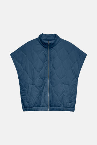 Gilet bleu de VERO MODA, avec un motif de carreaux et une fermeture éclair.