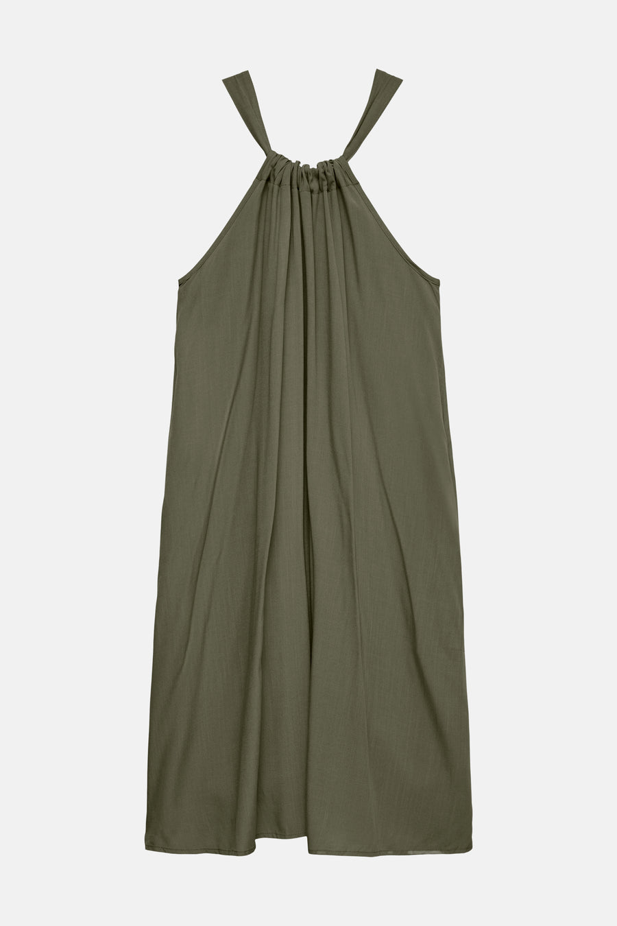 Robe verte sans manches VERO MODA, avec col licou et drapés.
