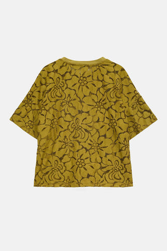 T-shirt vert à manches courtes VERO MODA®, avec dentelle florale et col rond.