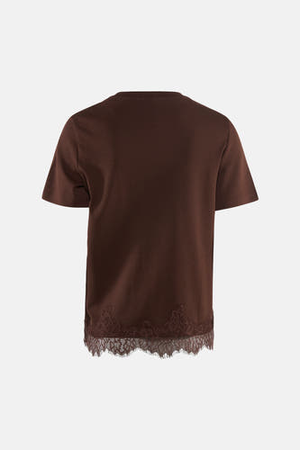 T-shirt marron à manches courtes VERO MODA® avec bord en dentelle sur le bas, au dos.