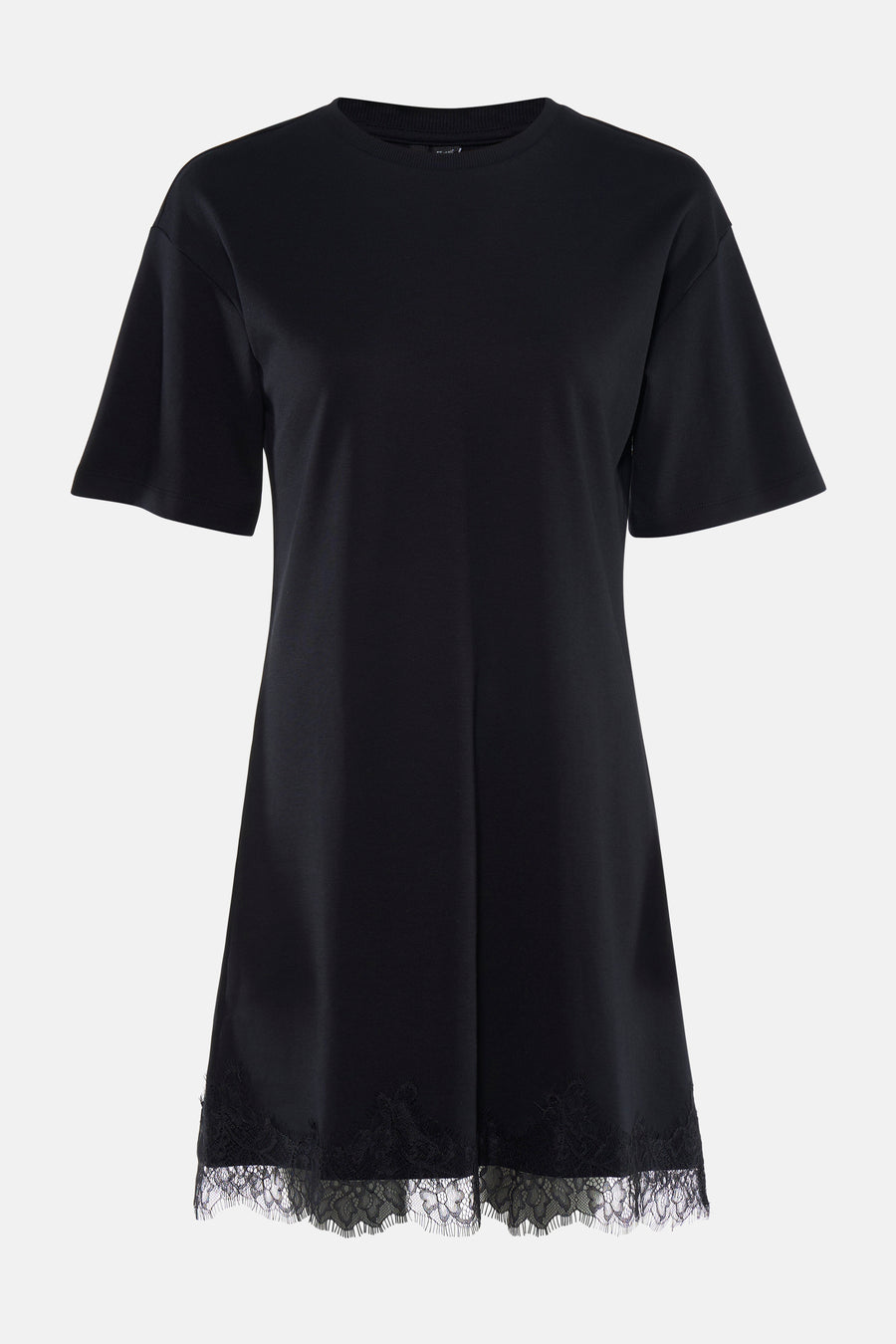 Robe courte noire à manches courtes de VERO MODA avec ourlet en dentelle.