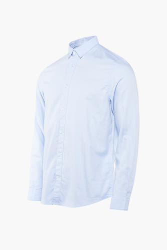 Chemise bleue à manches longues de TOM TAILOR, tissu uni avec fermeture à boutons.