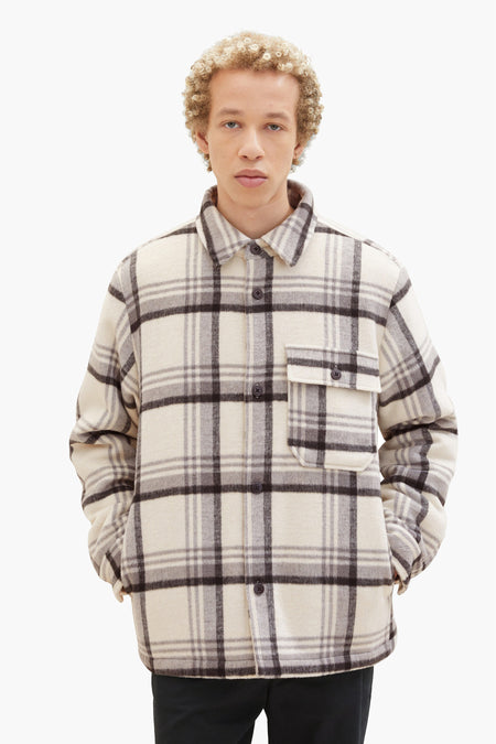Manteau noir et blanc à carreaux de TOM TAILOR, avec une poche po po et des manches longues.