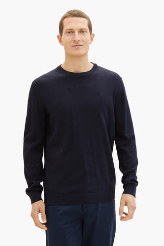 T-shirt bleu avec col rond de TOM TAILOR, couleur unie et manches longues.