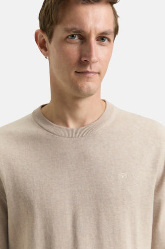 Gilet beige avec col rond de TOM TAILOR, design uni avec logo subtil.