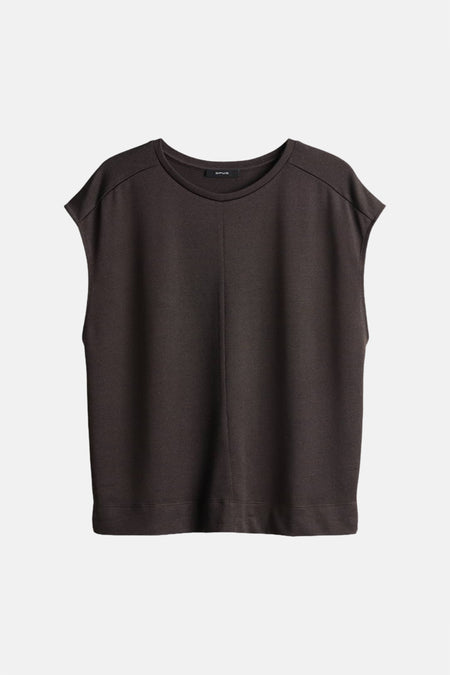 Bruine korte mouwen t-shirt van OPUS, ronde hals, gladde stof, front view