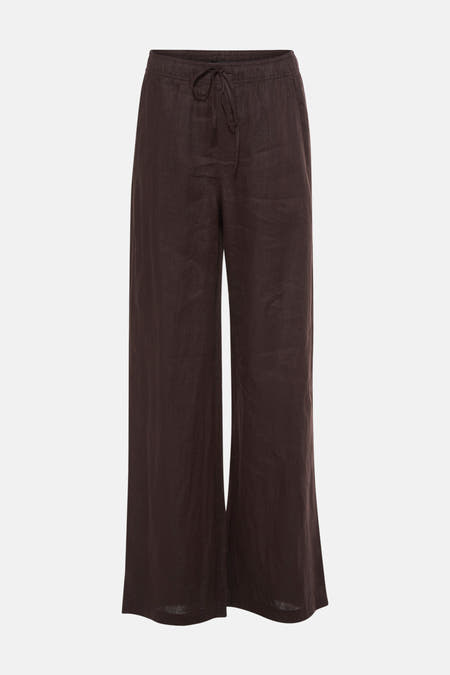 Pantalon brun d'OPUS avec des jambes larges et une fermeture éclair à la taille.