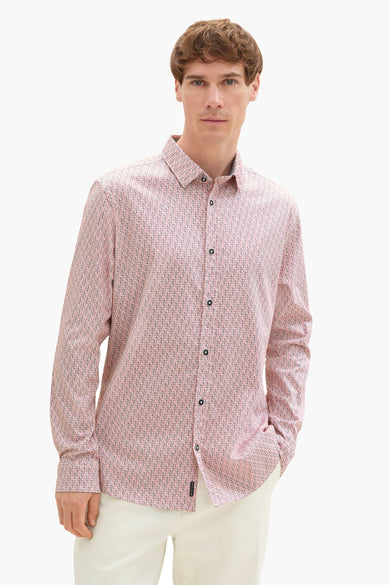 Chemise rouge à longues manches de TOM TAILOR, avec un motif géométrique subtil.