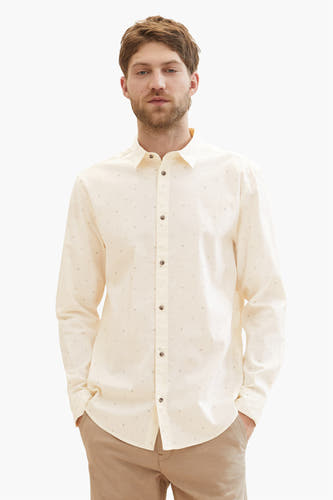 Chemise écru à manches longues de TOM TAILOR, avec un motif à carreaux et des boutons bruns.