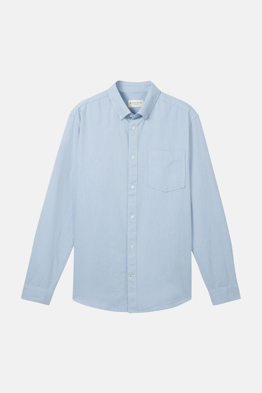 Chemise en coton bleu clair à manches longues de TOM TAILOR, avec poche poitrine et fermeture boutonnée.