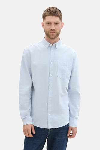 Chemise bleue rayée avec longues manches de TOM TAILOR, avec une poche po.