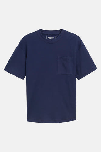 T-shirt bleu à manches courtes de Tom Tailor, avec une poche poitr et et un texture texture texture.