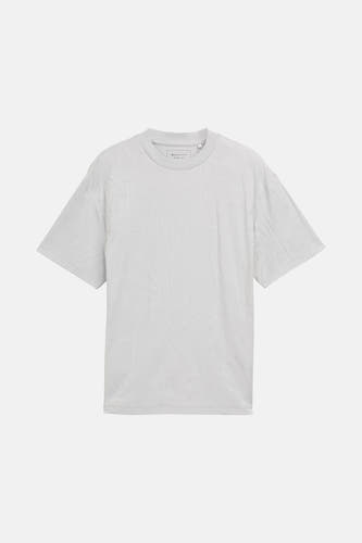 T-shirt gris à manches courtes de TOM TAILOR, avec un motif de feuille subtil et ton sur ton.