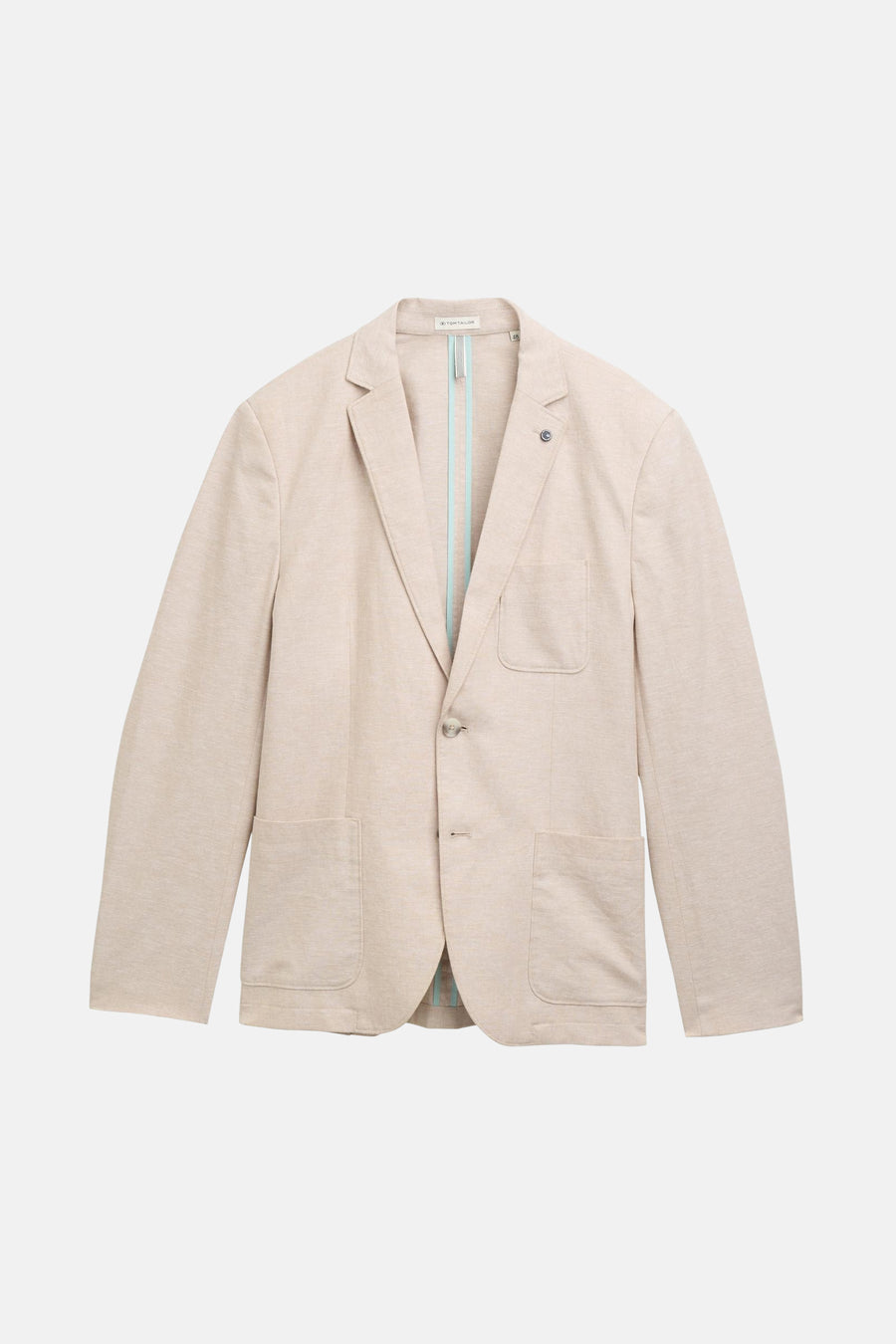 Blazer beige de TOM TAILOR, avec une fermeture à un seul bouton et des poches brodées.