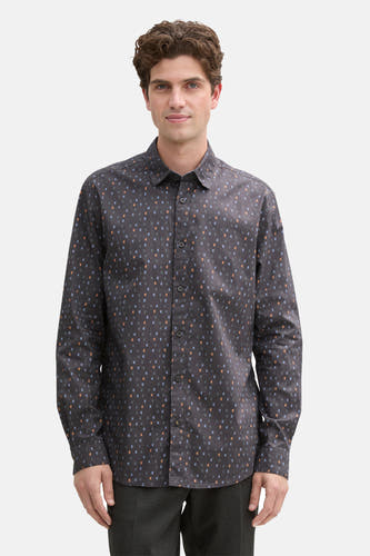 Chemise grise à manches longues de TOM TAILOR, avec un motif subtil et des manches longues, vue de derrière.