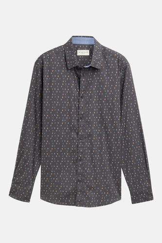 Chemise grise à manches longues de TOM TAILOR, avec un subtil motif de flèche en bleu et en orange.