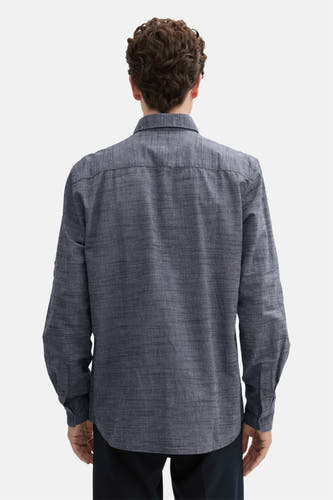 Blauw hemd met lange mouwen van TOM TAILOR, gezien van achteren, met fijne textuur en subtiele stippen.