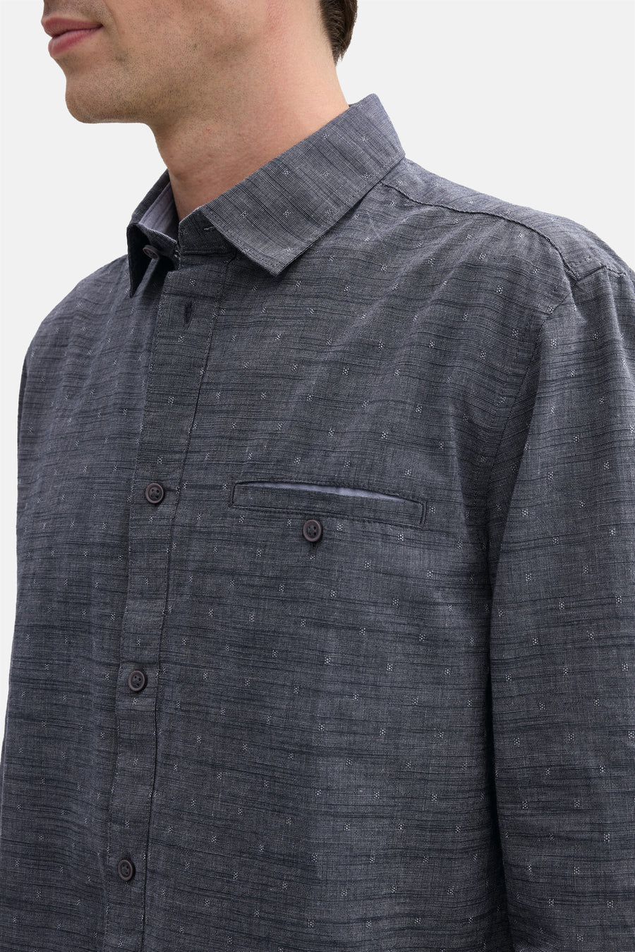 Blauw hemd met lange mouwen van TOM TAILOR, met fijn geweven patroon, kraag en borstzakje.