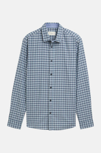 Chemise bleue à manches longues de TOM TAILOR, avec un motif à carreaux et une fermeture à boutons.