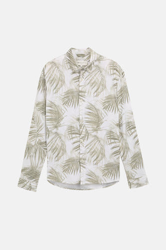 Chemise verte à longues manches de TOM TAILOR, avec un motif de feuille.