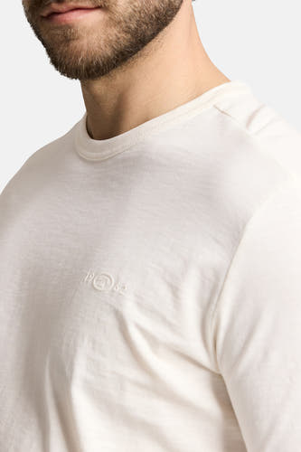 T-shirt écru à manches courtes de TOM TAILOR, avec logo discret sur la poitrine.