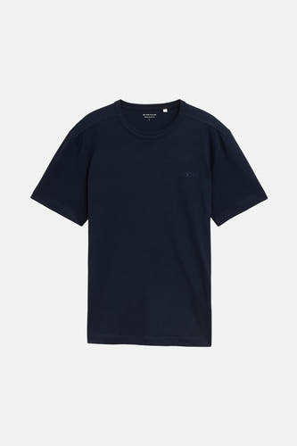 T-shirt bleu marine à manches courtes de TOM TAILOR avec un petit logo sur la poitrine.