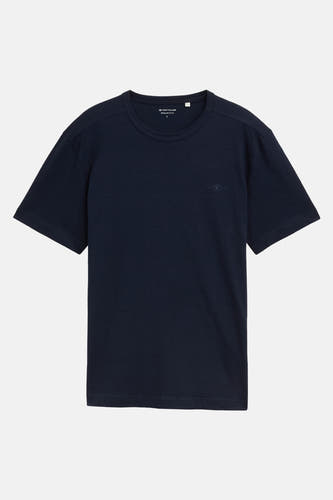 T-shirt bleu marine à manches courtes de TOM TAILOR, avec un petit logo sur la poitrine.