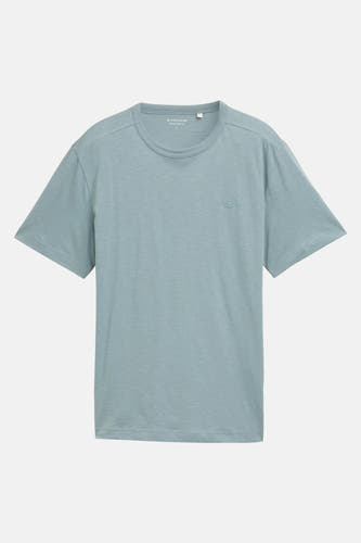 T-shirt bleu à manches courtes de TOM TAILOR, couleur unie et col rond.