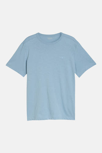 T-shirt bleu à manches courtes de TOM TAILOR, coupe regular, avec petit logo sur la poitrine.