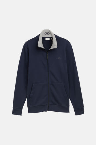 Blauwe gilet van TOM TAILOR met grijze binnenzijde, ritsvoering en voorzakken, front view