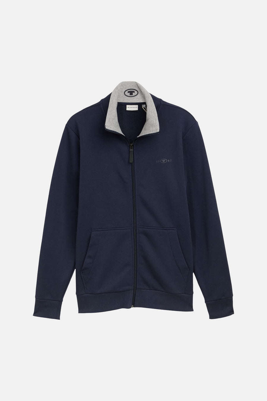 Blauwe gilet van TOM TAILOR met grijze binnenzijde, ritsvoering en voorzakken, front view