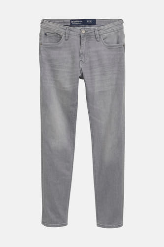 Jean slim fit gris de TOM TAILOR, avec une légère usure et des poches classiques.