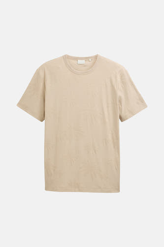 T-shirt beige à manches courtes de TOM TAILOR, avec un motif de palmier subtil.