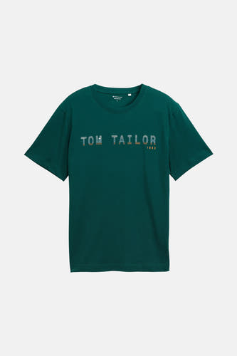 T-shirt vert avec manches courtes de TOM TAILOR, imprimé du logo et l'année 1962.