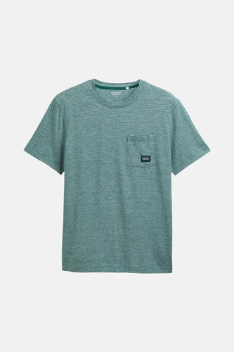 T-shirt vert avec manches courtes de TOM TAILOR, à rayures et avec une poche poitr.