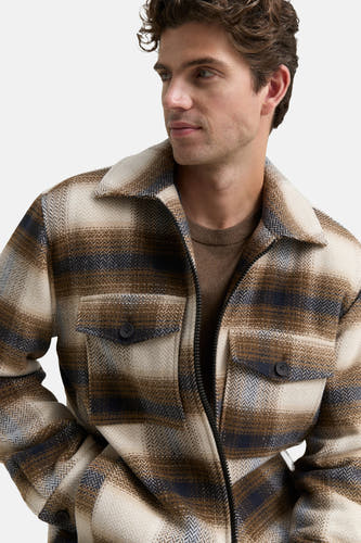 Manteau court et brun de TOM TAILOR, avec un motif à carreaux et des poches po poitrine.
