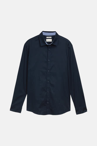Chemise bleue marine à manches longues de TOM TAILOR fitted, avec collet et fermeture à boutons.
