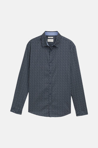 Chemise bleue à manches longues de TOM TAILOR fitted, avec un petit motif blanc.