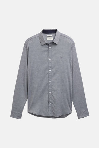 Bleu, chemise à manches longues de TOM TAILOR regular, avec une subtile texture et une fermeture à boutons.
